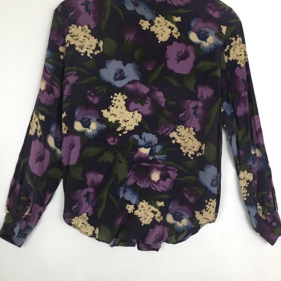 Allison Taylor Silk Blouse Dark Floral Button Up Women’s Size S Purple Feminine - Picture 7 of 10